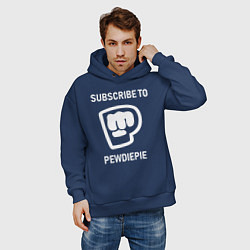 Толстовка оверсайз мужская Subscribe to PewDiePie, цвет: тёмно-синий — фото 2