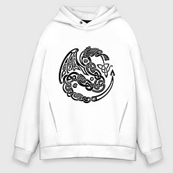 Толстовка оверсайз мужская Кельтский дракон, цвет: белый