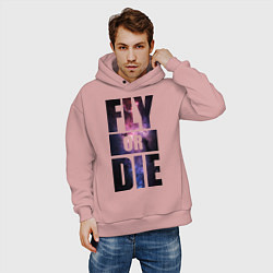 Толстовка оверсайз мужская Fly or Die: Space цвета пыльно-розовый — фото 2