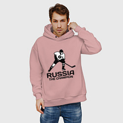 Толстовка оверсайз мужская Russia: Hockey Champion, цвет: пыльно-розовый — фото 2