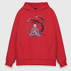 Толстовка оверсайз мужская Будда Сакура, цвет: красный