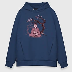 Толстовка оверсайз мужская Будда Сакура, цвет: тёмно-синий