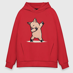 Толстовка оверсайз мужская Dabbing Pig, цвет: красный