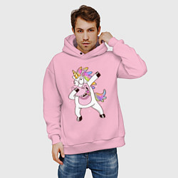 Толстовка оверсайз мужская Dabbing Unicorn, цвет: светло-розовый — фото 2