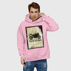 Толстовка оверсайз мужская Born to Ride, цвет: светло-розовый — фото 2