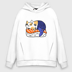 Толстовка оверсайз мужская Sushi Cat, цвет: белый