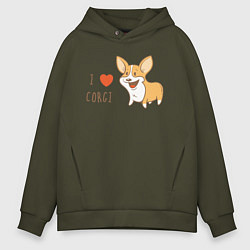 Мужское худи оверсайз I LOVE CORGI