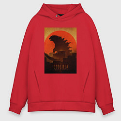 Толстовка оверсайз мужская Godzilla and red sun, цвет: красный