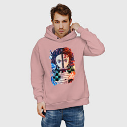 Толстовка оверсайз мужская KIMETSU NO YAIBA, цвет: пыльно-розовый — фото 2