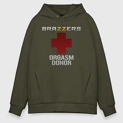 Толстовка оверсайз мужская Brazzers orgasm donor, цвет: хаки