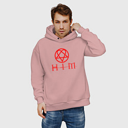 Толстовка оверсайз мужская HIM LOGO RED, цвет: пыльно-розовый — фото 2