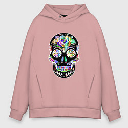Толстовка оверсайз мужская Flowers - Art skull, цвет: пыльно-розовый