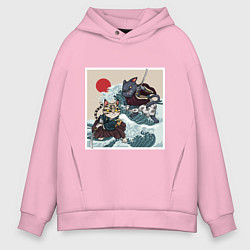 Толстовка оверсайз мужская Битва японских котов Z, цвет: светло-розовый