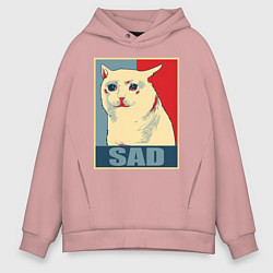 Толстовка оверсайз мужская Sad Cat, цвет: пыльно-розовый