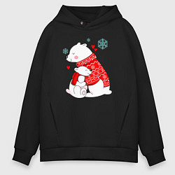 Толстовка оверсайз мужская Медведица с медвежонеком, цвет: черный