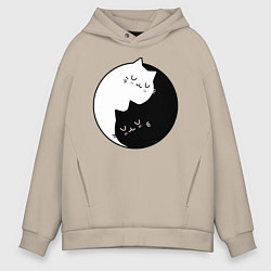 Толстовка оверсайз мужская Yin and Yang cats, цвет: миндальный