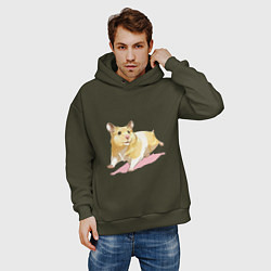 Толстовка оверсайз мужская Бегущий хомячек рисунок, цвет: хаки — фото 2