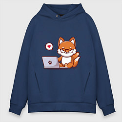 Мужское худи оверсайз Cute fox and laptop