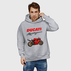 Толстовка оверсайз мужская DUCATI ДУКАТИ MOTOSPORT, цвет: меланж — фото 2