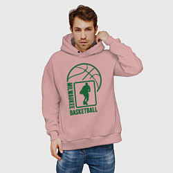 Толстовка оверсайз мужская Milwaukee Basketball, цвет: пыльно-розовый — фото 2