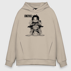 Толстовка оверсайз мужская Эйс, Луффи и Сабо - Братство ASL, цвет: миндальный
