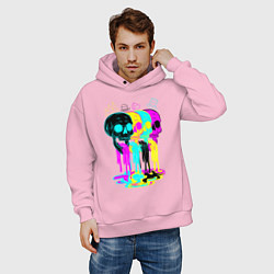 Толстовка оверсайз мужская 4 ЧЕРЕПА SKULLS NEON, цвет: светло-розовый — фото 2