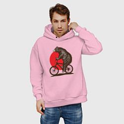 Толстовка оверсайз мужская Медведь на велосиеде, цвет: светло-розовый — фото 2