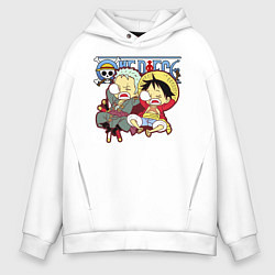 Толстовка оверсайз мужская Малыши Зоро и Луффи One Piece, цвет: белый