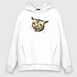 Толстовка оверсайз мужская Кашлюющий котик мем, цвет: белый