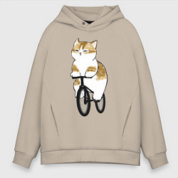 Толстовка оверсайз мужская Котик на велосипеде, цвет: миндальный