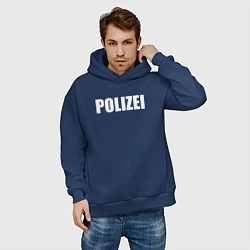 Толстовка оверсайз мужская POLIZEI Полиция Надпись Белая, цвет: тёмно-синий — фото 2
