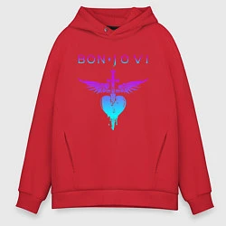 Мужское худи оверсайз BON JOVI NEON LOGO HEART