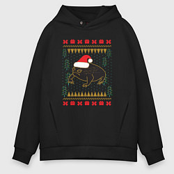 Толстовка оверсайз мужская Рождественский свитер Жаба, цвет: черный