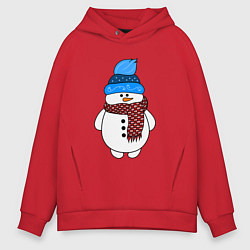 Толстовка оверсайз мужская Снеговик в шапочке, цвет: красный