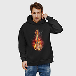 Толстовка оверсайз мужская Burning guitar, цвет: черный — фото 2