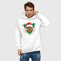 Толстовка оверсайз мужская Christmas Dog, цвет: белый — фото 2