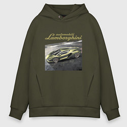 Толстовка оверсайз мужская Lamborghini Motorsport sketch, цвет: хаки
