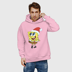 Толстовка оверсайз мужская Рождественский Спанч Боб, цвет: светло-розовый — фото 2