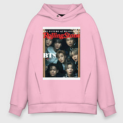 Толстовка оверсайз мужская BTS БТС на обложке журнала, цвет: светло-розовый