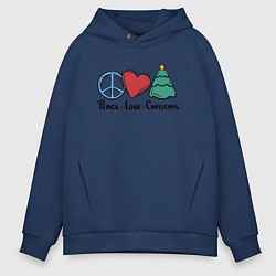 Толстовка оверсайз мужская Peace Love and Christmas, цвет: тёмно-синий