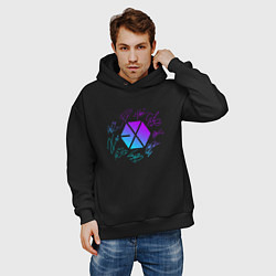 Толстовка оверсайз мужская EXO BAND NEON LOGO АВТОГРАФЫ, цвет: черный — фото 2