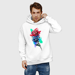 Толстовка оверсайз мужская Красная и синяя розы, цвет: белый — фото 2