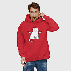 Толстовка оверсайз мужская КОТИК АНГЕЛ CAT ANGEL, цвет: красный — фото 2