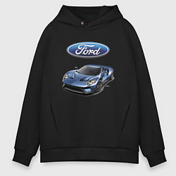 Толстовка оверсайз мужская Ford - legendary racing team!, цвет: черный