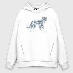 Толстовка оверсайз мужская Водяной голубой тигр, символ 2022, цвет: белый