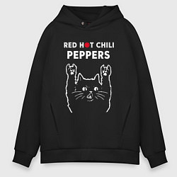 Толстовка оверсайз мужская Red Hot Chili Peppers Рок кот, цвет: черный