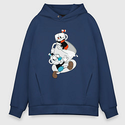 Толстовка оверсайз мужская Чашки Cuphead, цвет: тёмно-синий