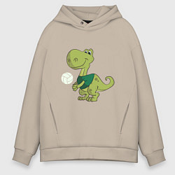 Толстовка оверсайз мужская Volleyball Dinosaur, цвет: миндальный