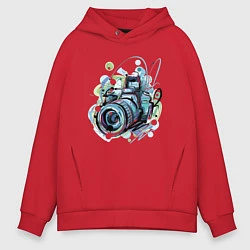 Толстовка оверсайз мужская Фотоаппарат рисунок, цвет: красный