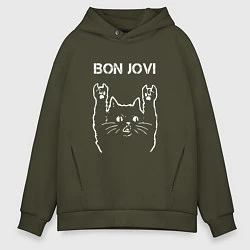 Мужское худи оверсайз Bon Jovi Рок кот